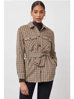 Rails Rhodes Belted Plaid Shacket Jacket Ochre Sand Mocha Wool Blend Medium